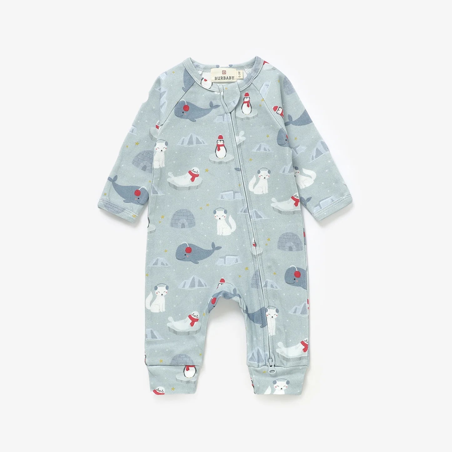 Arctic Friends Organic Cotton Two-Way Zipper Baby Romper