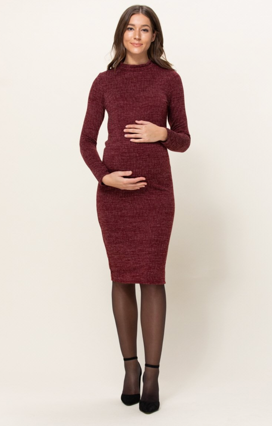Textured Sweater Knit Side Slit Maternity Bodycon Dress