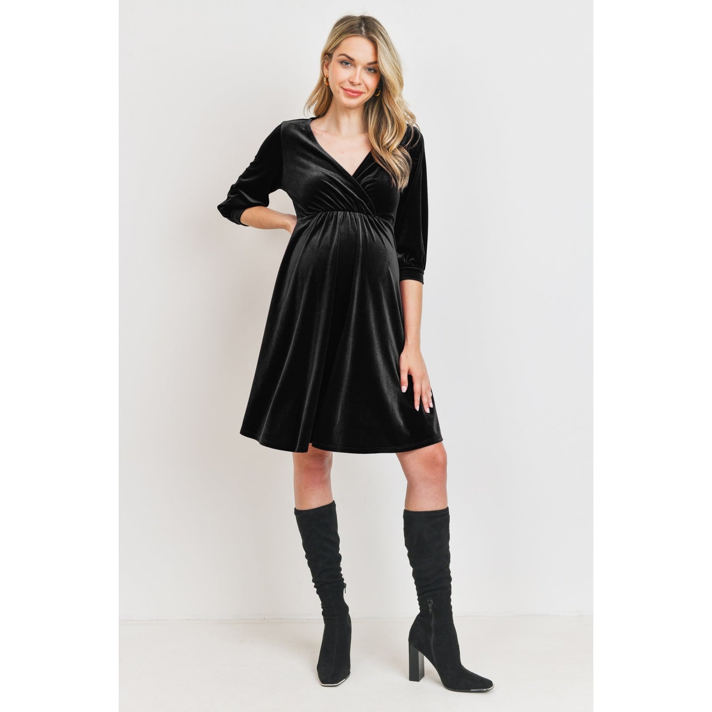 Stretch Velvet V-Neck Maternity-Nursing Dress