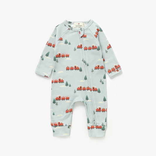 All Aboard 100% Organic Cotton Two-Way Zipper Baby Romper