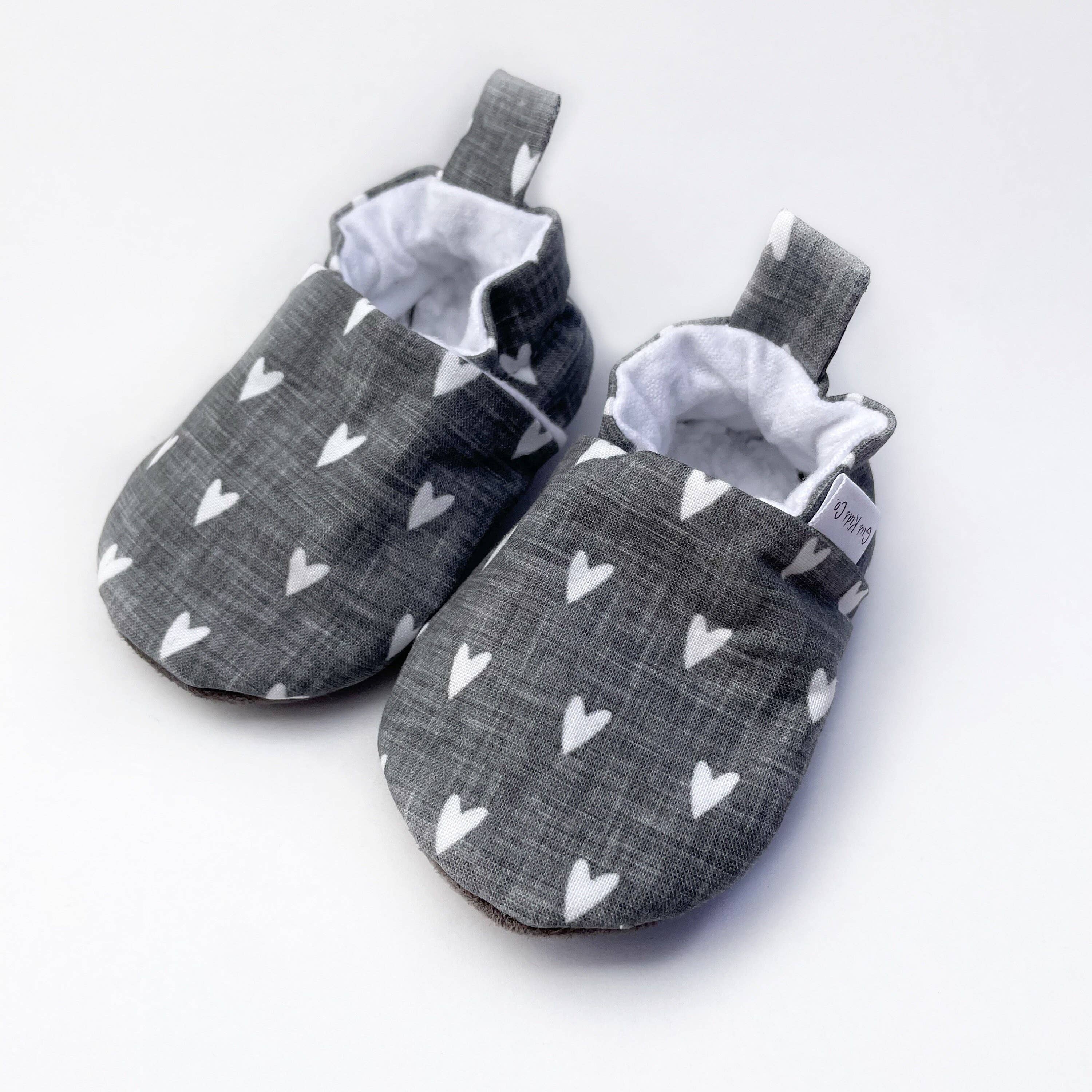 Gus Kids Co. - Hearts on Grey Linen Baby Shoes