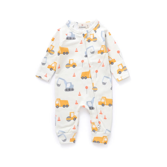 Under Construction Organic Cotton Two-Way Zipper Baby Romper