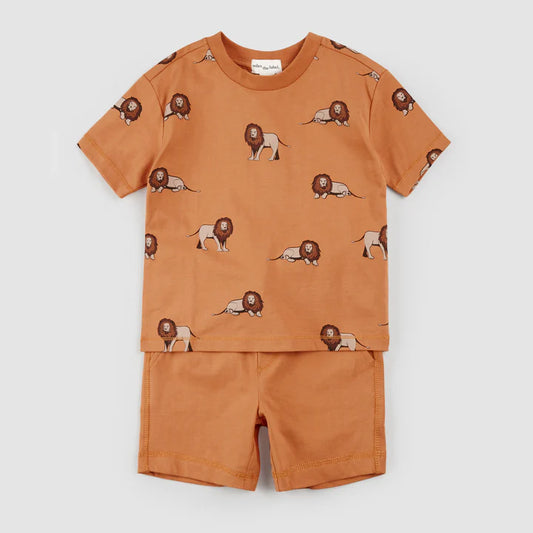 Lion Print on Copper Shorts Set