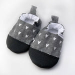 Load image into Gallery viewer, Gus Kids Co. - Hearts on Grey Linen Baby Shoes
