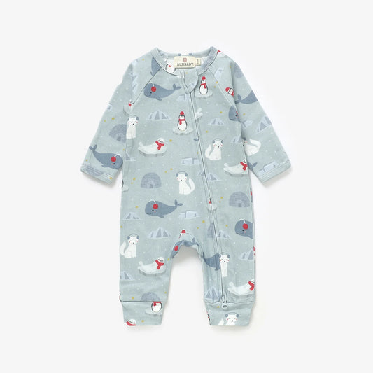 Arctic Friends Organic Cotton Two-Way Zipper Baby Romper