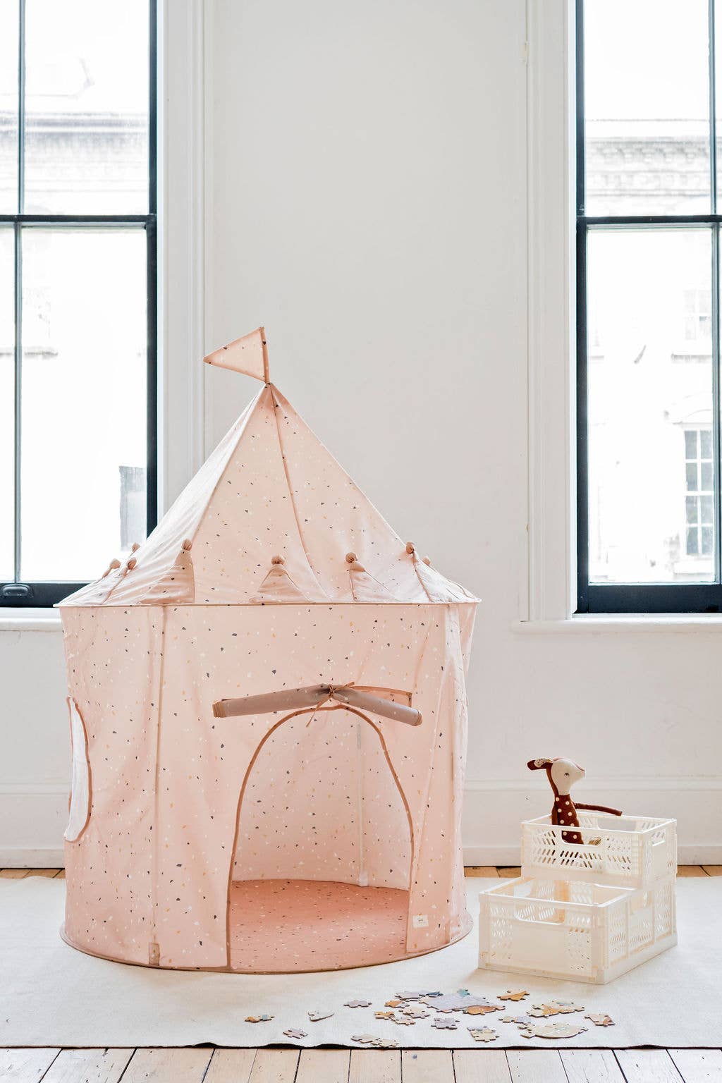 Recycled Fabric Play Tent Castle - Terrazzo Beige