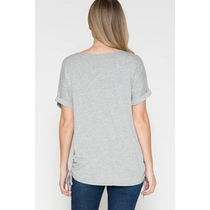 Side Shirring V-Neck Top