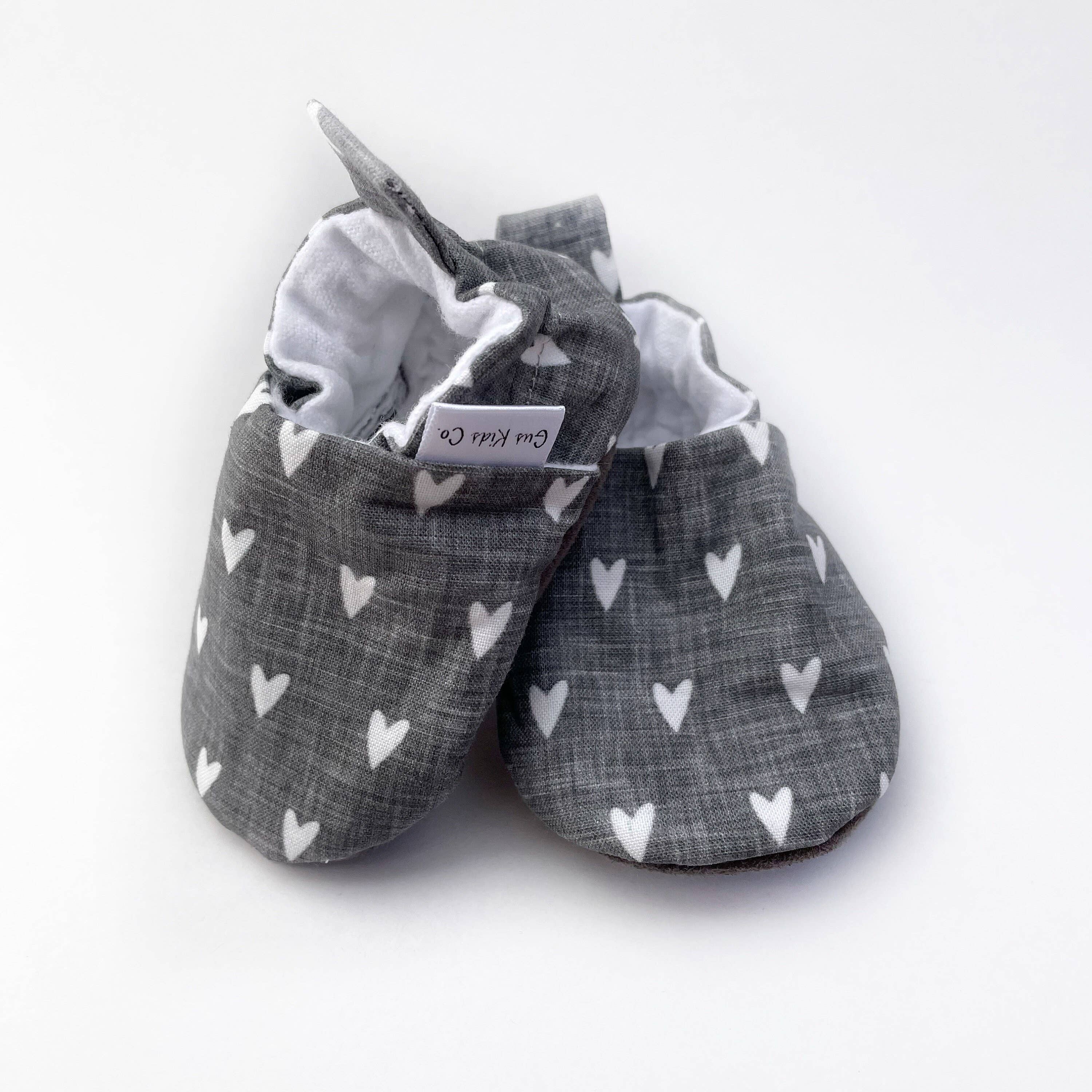 Gus Kids Co. - Hearts on Grey Linen Baby Shoes