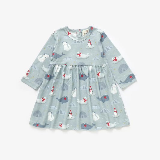 Arctic Friends Organic Cotton Long Sleeve Dress | Burbaby