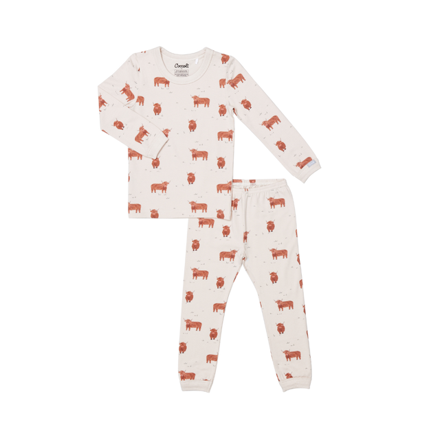 Long sleeve, 2 piece pajama, highland cow print