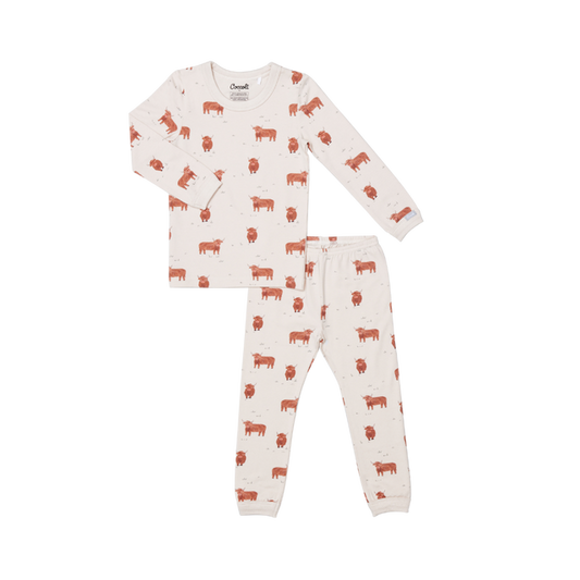 Long sleeve, 2 piece pajama, highland cow print