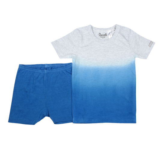 Short-sleeve 2 pc pajama, blue and grey