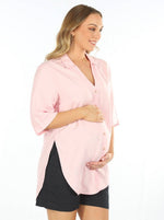 Load image into Gallery viewer, Pink Breastfeeding Linen Shirt
