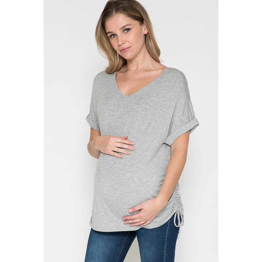 Side Shirring V-Neck Top