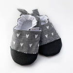 Load image into Gallery viewer, Gus Kids Co. - Hearts on Grey Linen Baby Shoes
