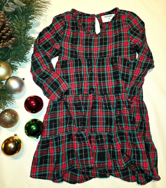 Green & Red Long-Sleeve Dress