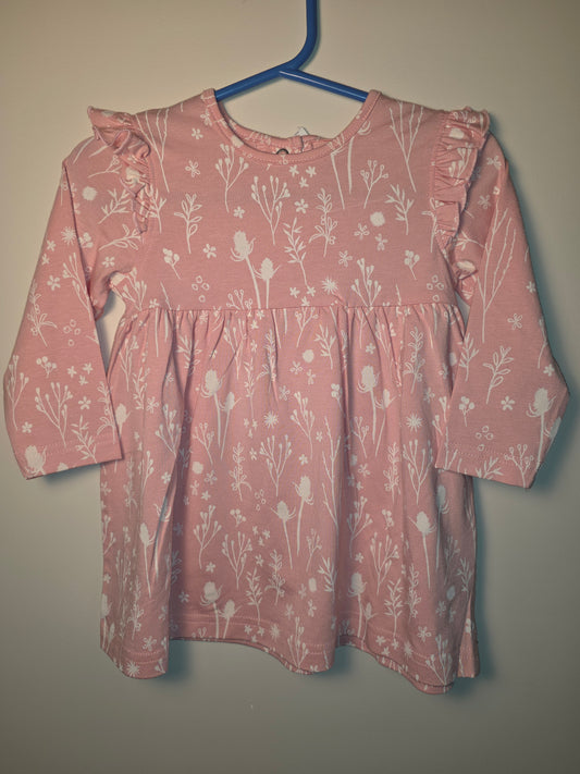 Long-sleeve dress, pink with flowers