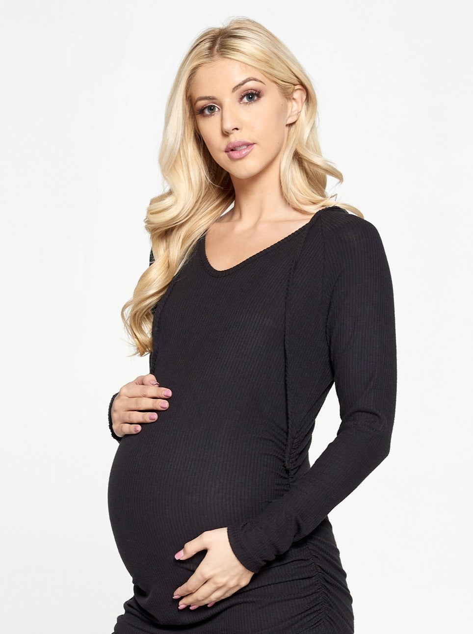 Casual Long Sleeve Maternity Top - Black