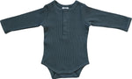 Load image into Gallery viewer, Charcoal Organic Snap Long Sleeve Ribbed Bodysuit
