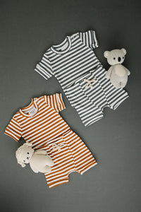 Charcoal & White Stripe Ribbed Cozy Short Set