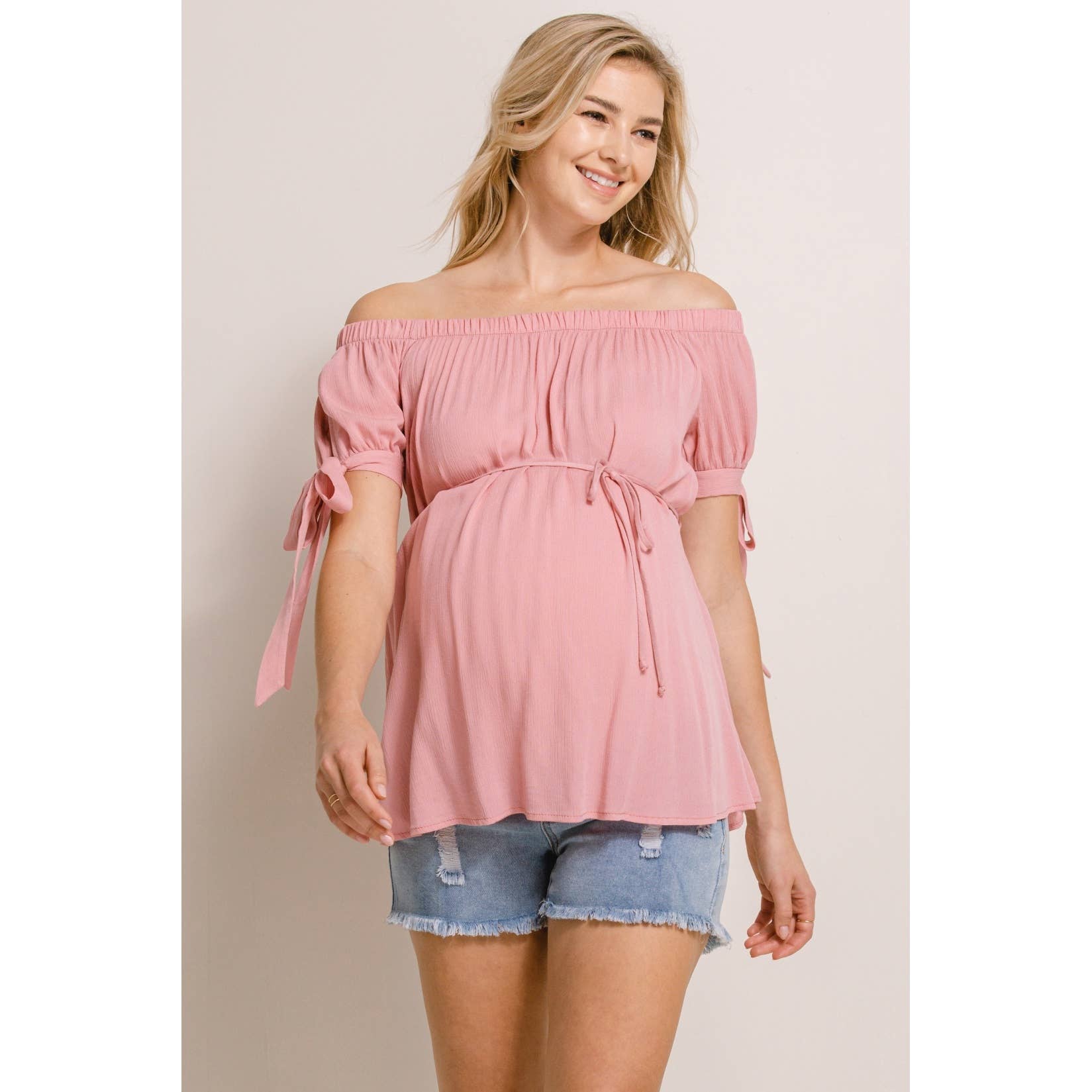 Textured Rayon Off Shoulder Maternity Blouse