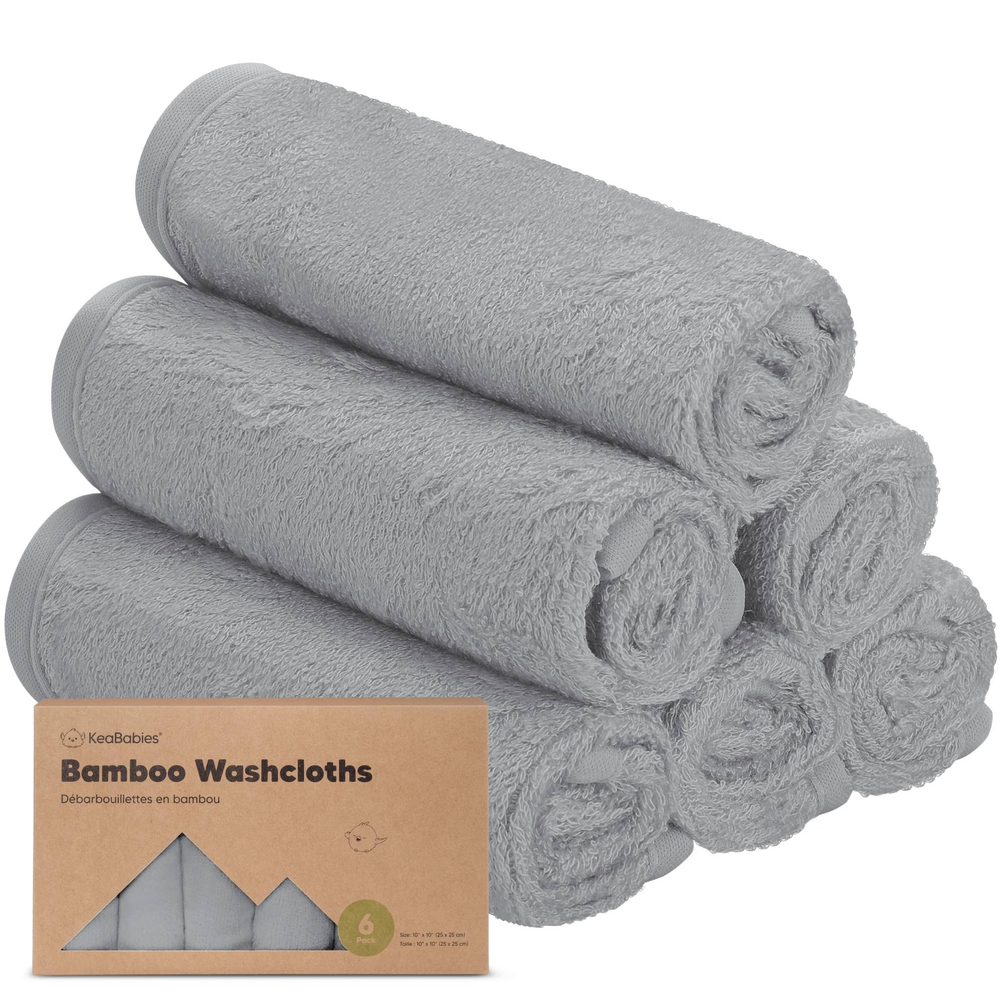 6-Pack Baby Bamboo Washcloths (Cool Gray)