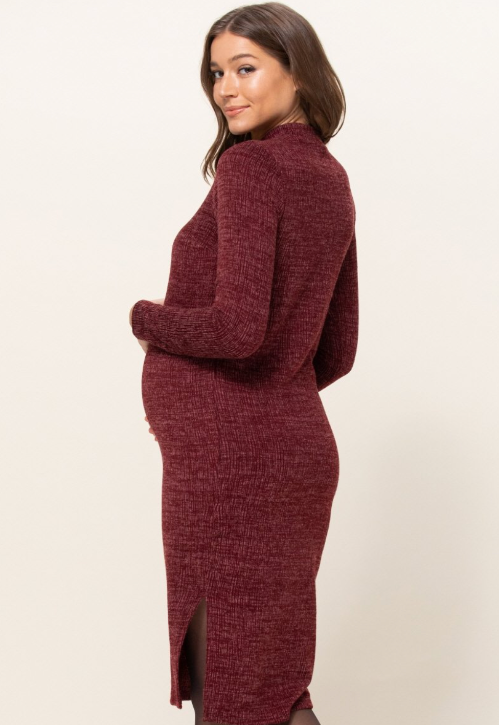 Textured Sweater Knit Side Slit Maternity Bodycon Dress