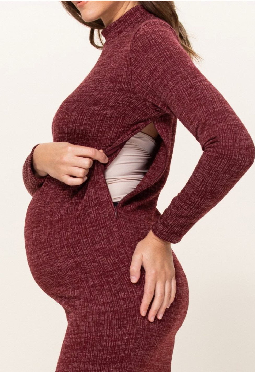 Textured Sweater Knit Side Slit Maternity Bodycon Dress