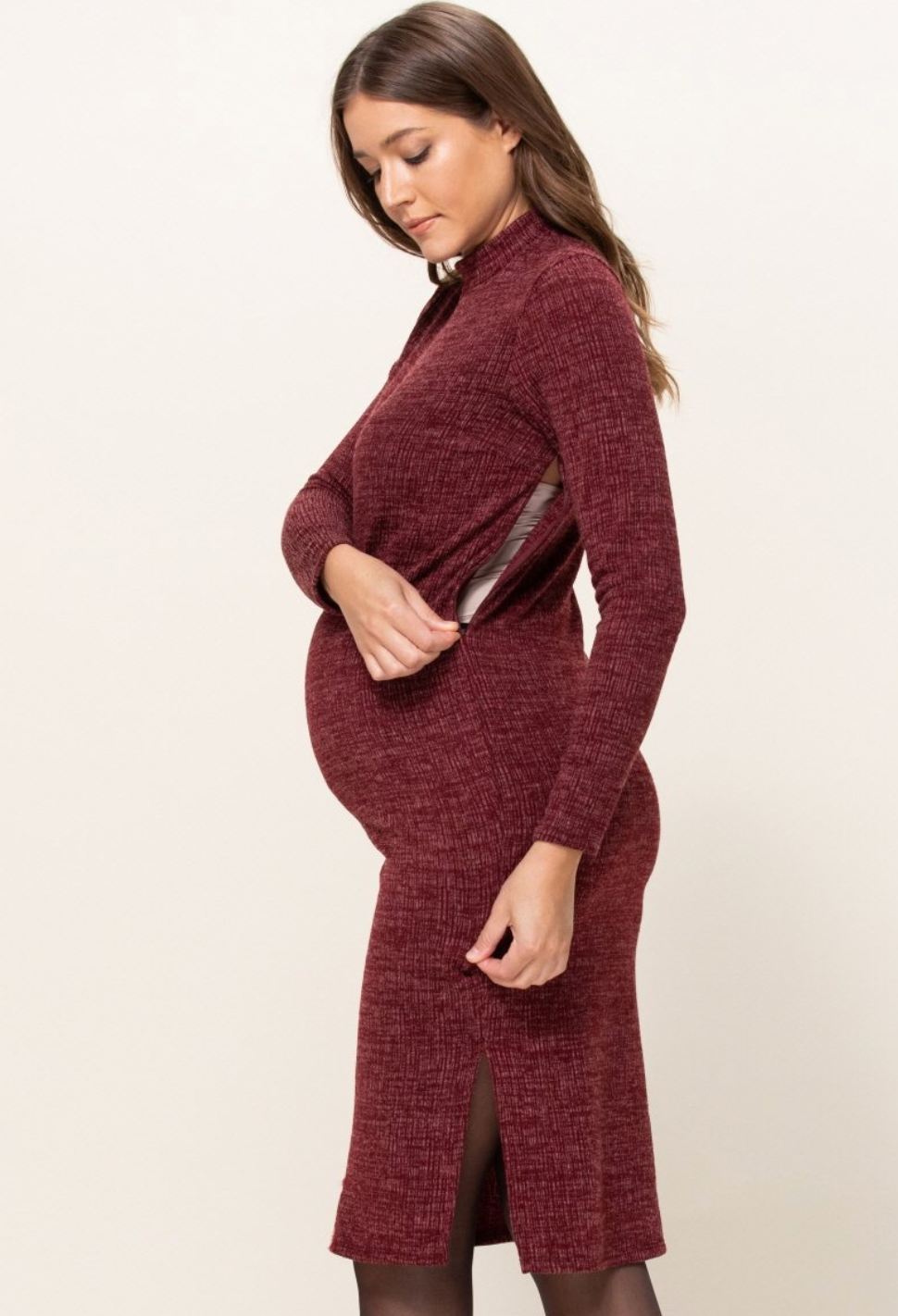 Textured Sweater Knit Side Slit Maternity Bodycon Dress
