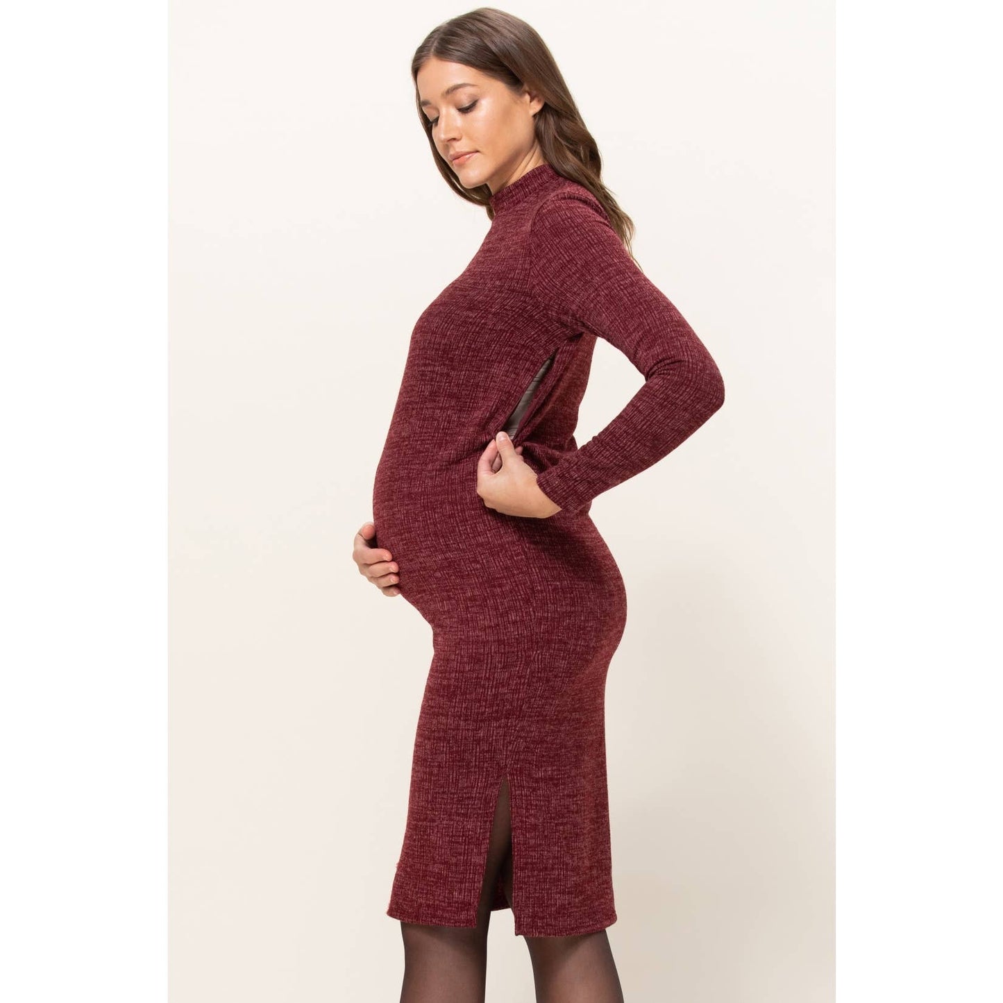 Textured Sweater Knit Side Slit Maternity Bodycon Dress