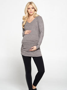 Casual Long Sleeve Maternity Top - Grey