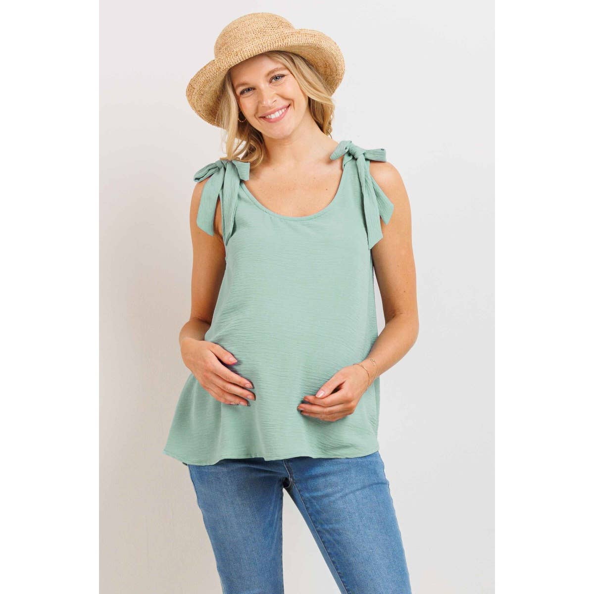 Scoop Neck Tied Shoulder Maternity Blouse