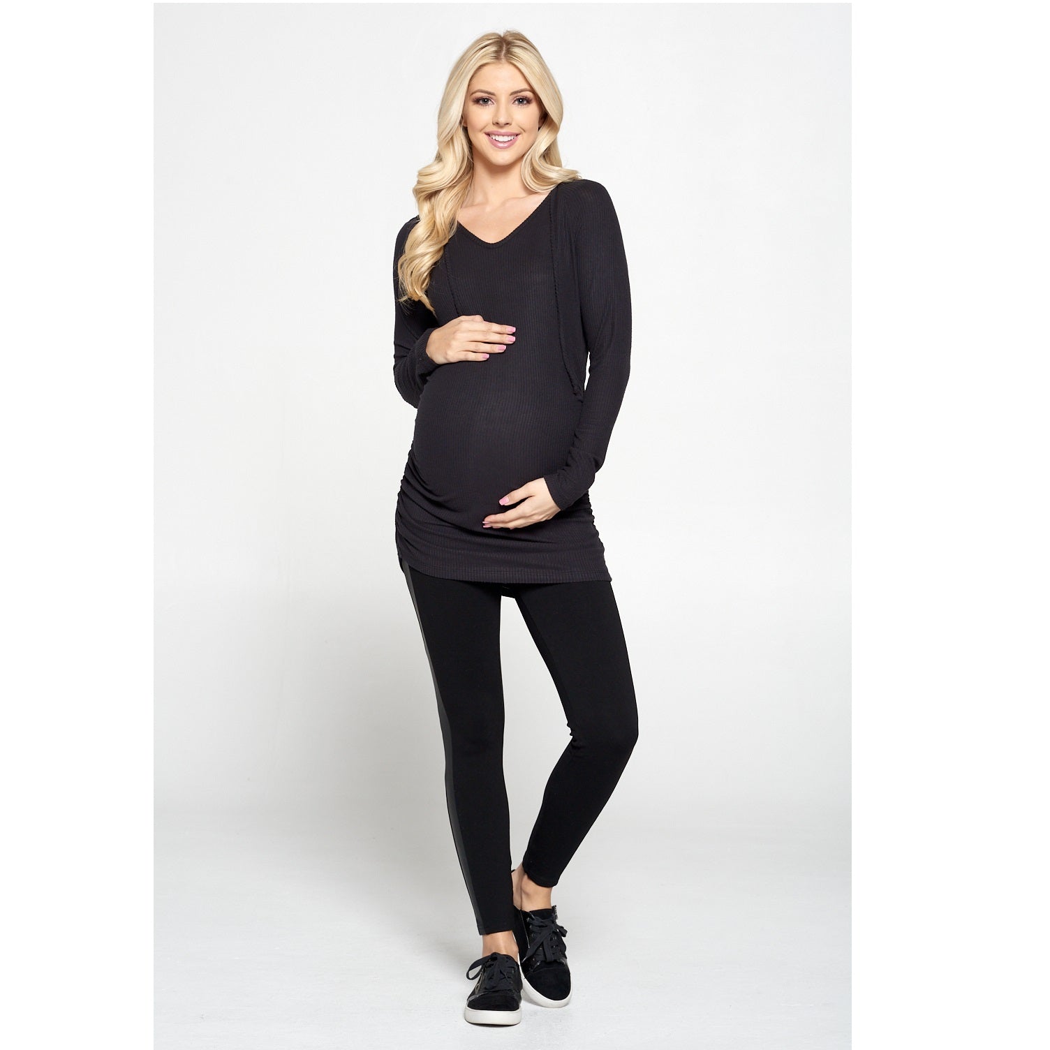 Casual Long Sleeve Maternity Top - Black