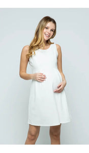Sleeveless Empire Waist Maternity Dress- Ivory