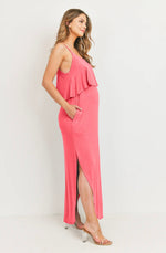 Load image into Gallery viewer, Solid Maternity/Nursing Maxi Dress - Coral
