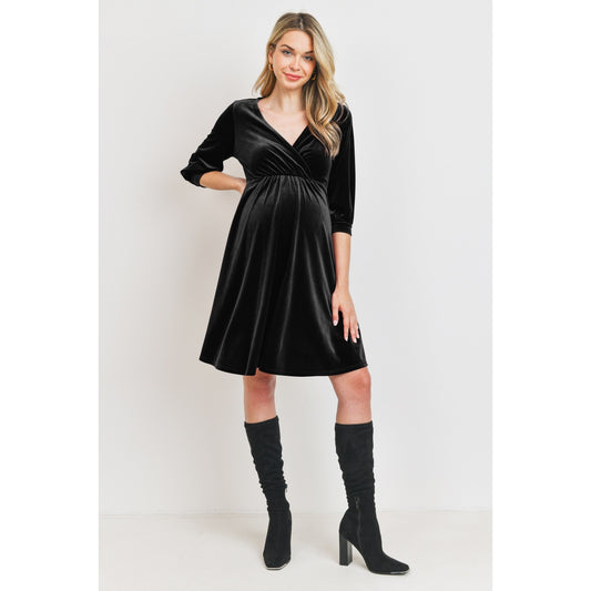 Stretch Velvet V-Neck Maternity-Nursing Dress